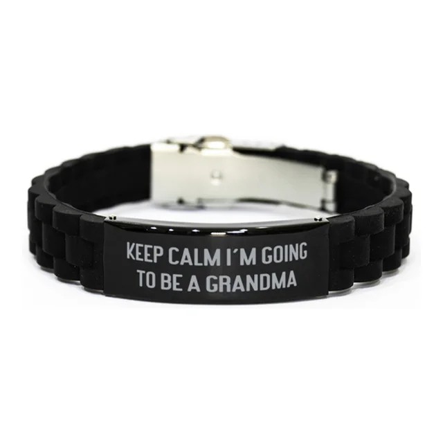 Steel bracelet engraved with Keep calm I'm going to be a grandma