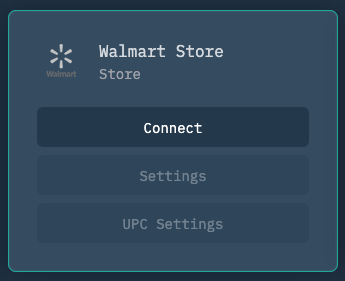 PODtomatic Store page showing the Walmart Store card with the Connect button
