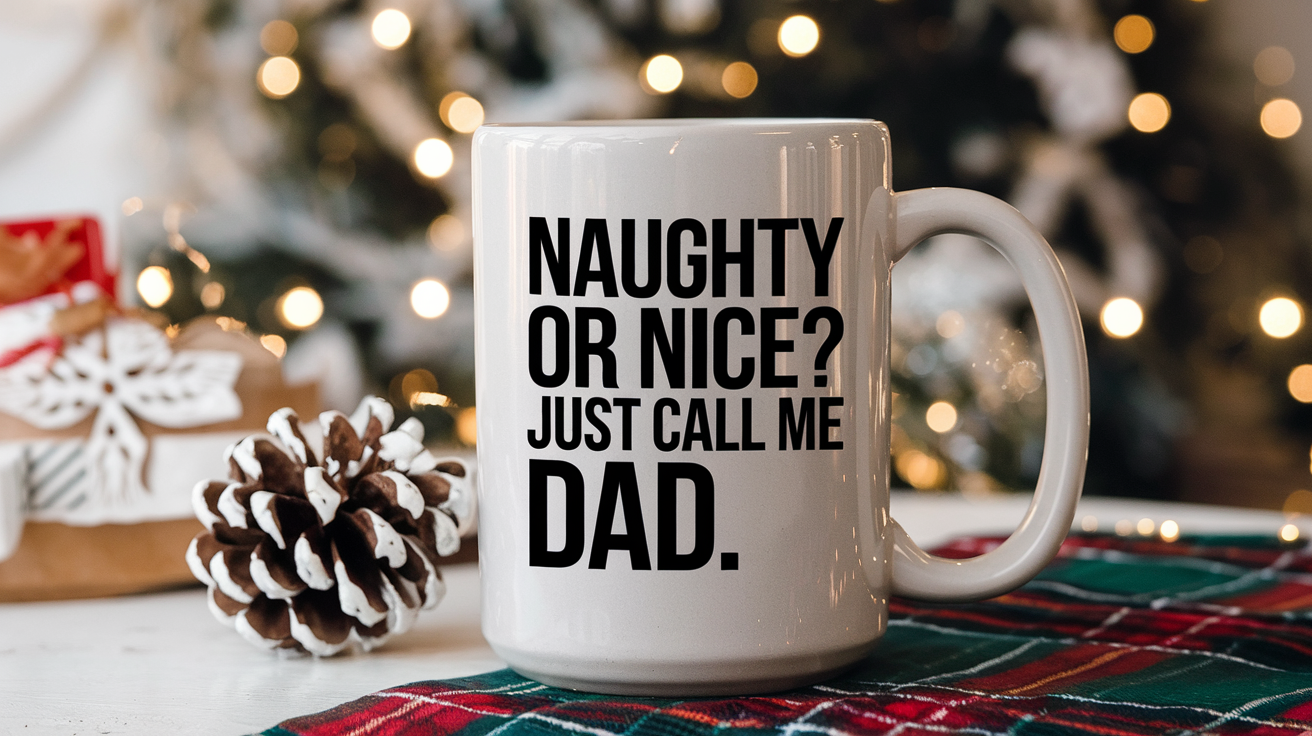 Coffee Gives Me My Dad Power quote on coffee mug mockup for Amazon POD