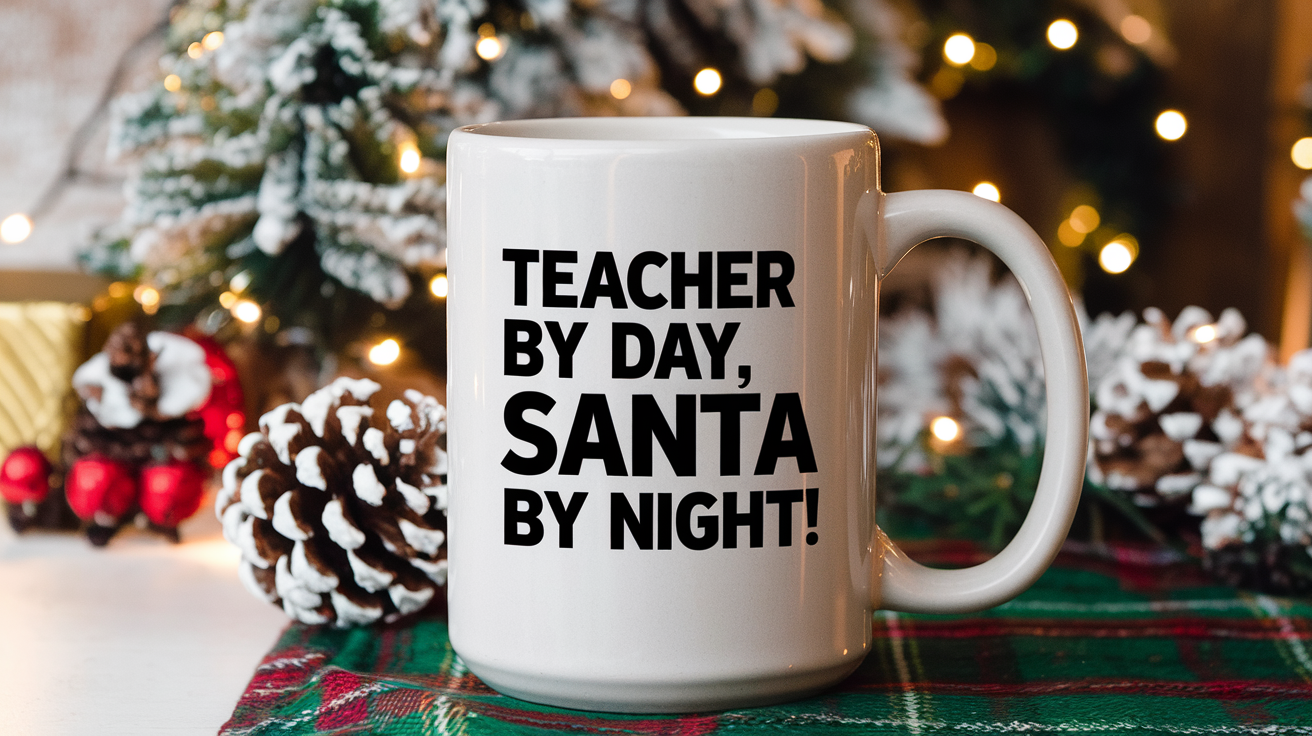Christmas Teacher quote on coffee mug mockup for Amazon POD