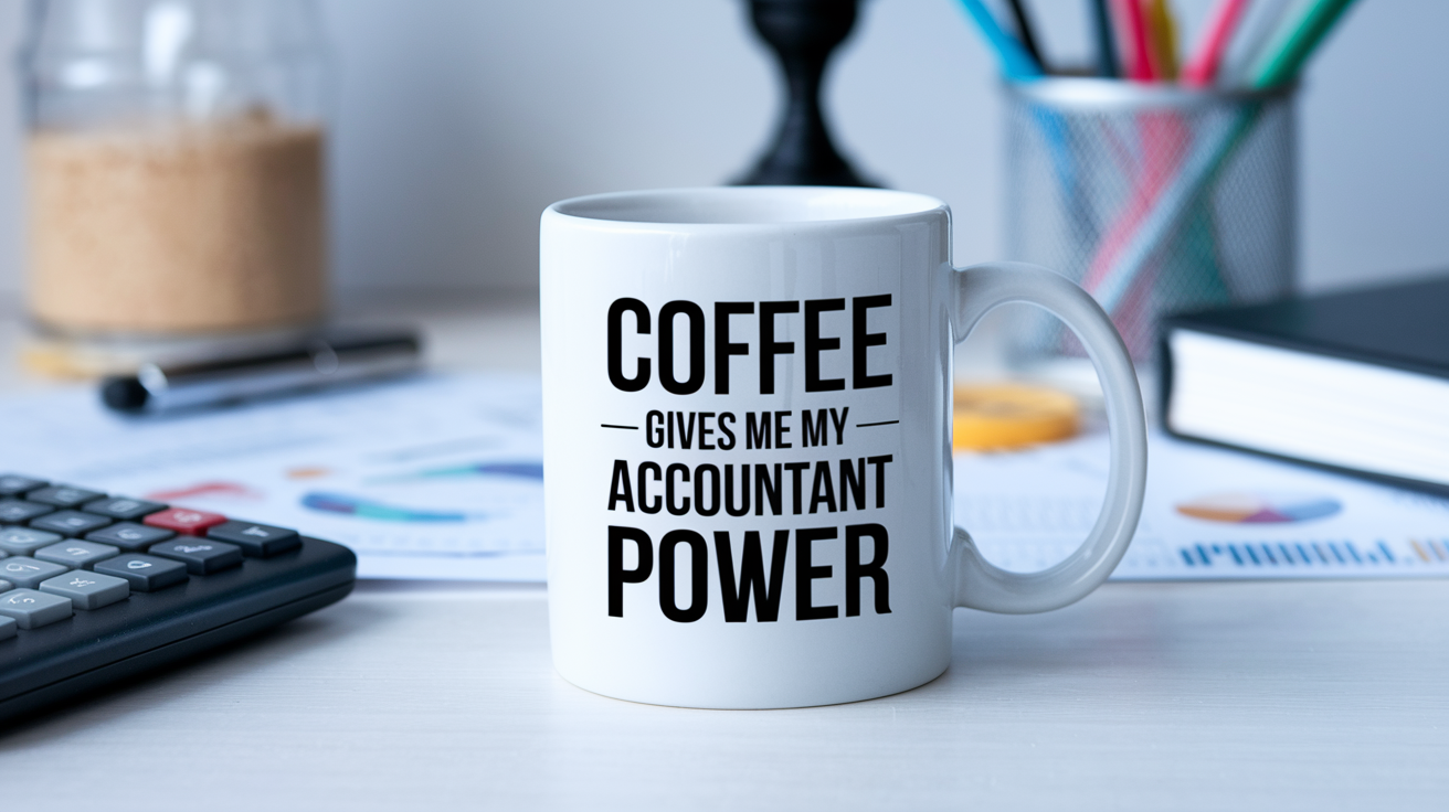 Coffee Gives Me My Accountant Power quote on coffee mug mockup for Amazon POD