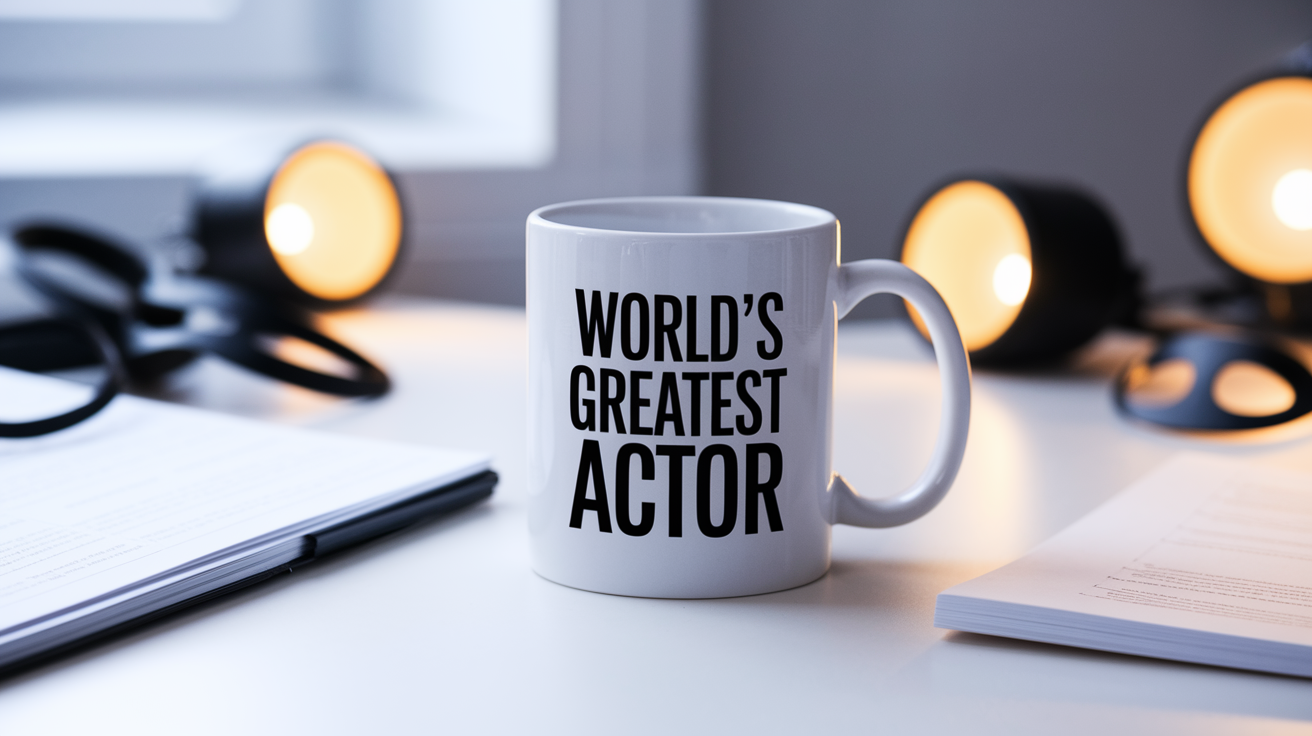 World's Greatest Actor quote on coffee mug mockup for Amazon POD