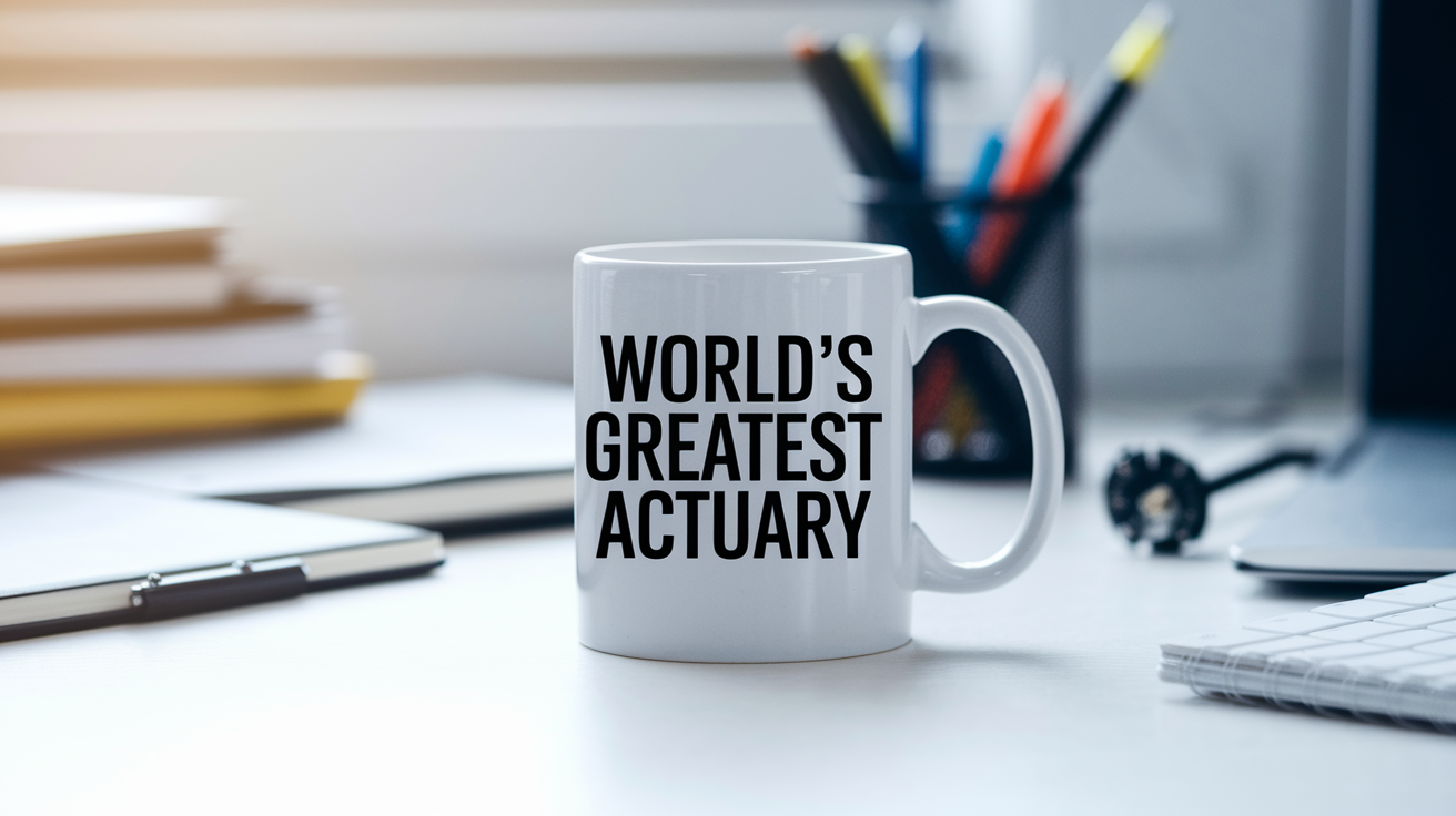 World's Greatest Actuary quote on coffee mug mockup for Amazon POD