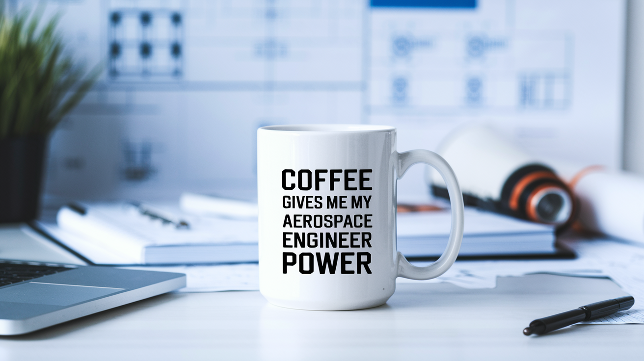 Coffee Gives Me My Aerospace Engineer Power quote on coffee mug mockup for Amazon POD