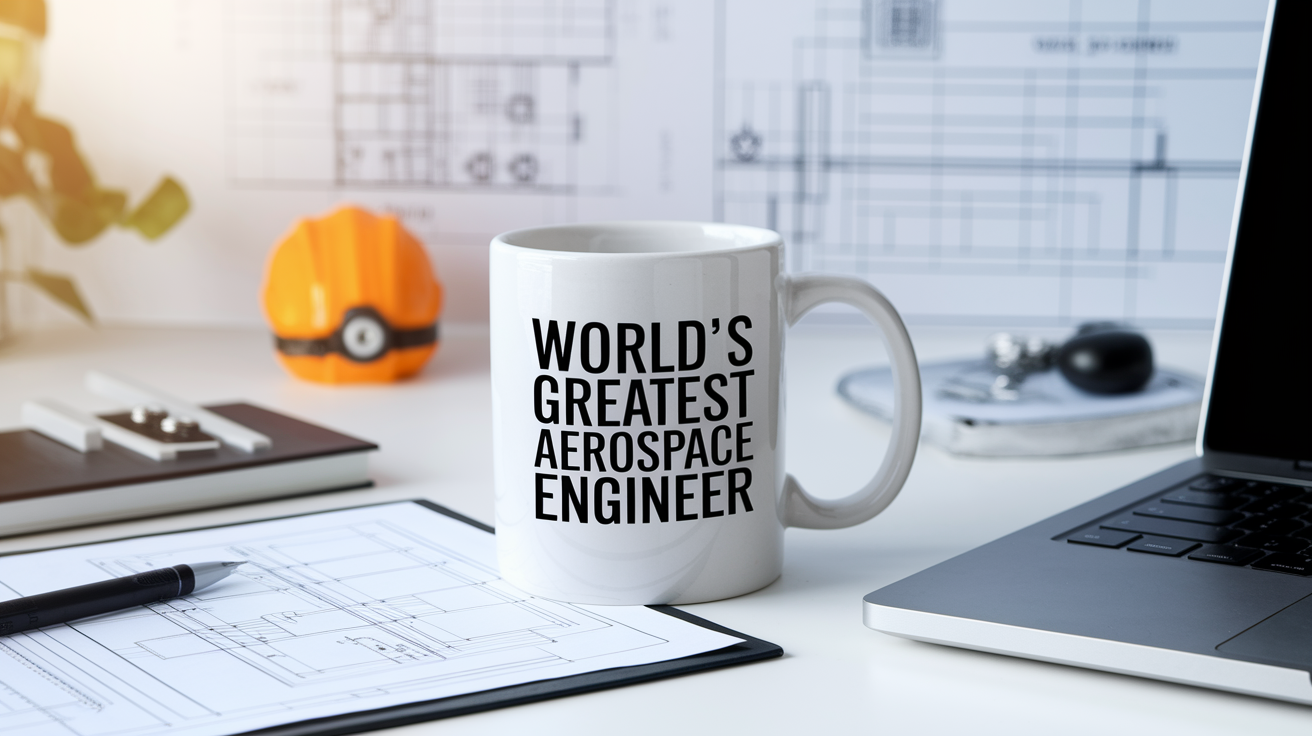World's Greatest Aerospace Engineer quote on coffee mug mockup for Amazon POD