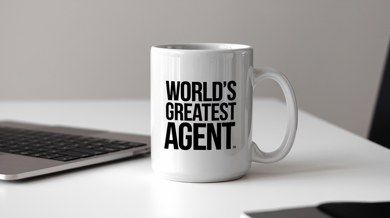 Coffee Gives Me My Agent Power quote on coffee mug mockup for Amazon POD