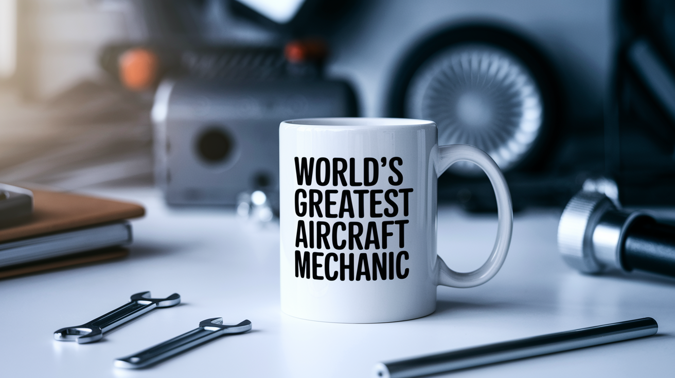 World's Greatest Aircraft Mechanic quote on coffee mug mockup for Amazon POD