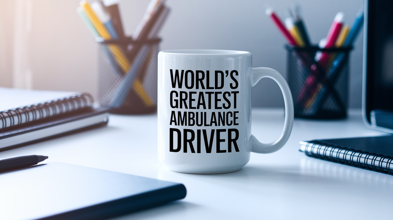 World's Greatest Ambulance Driver quote on coffee mug mockup for Amazon POD