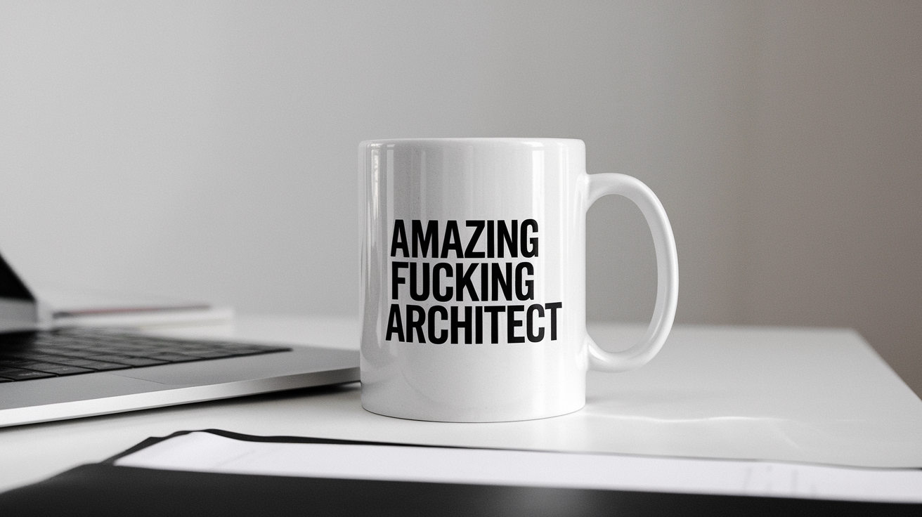 Architect by Day Ninja by Night quote on coffee mug mockup for Amazon POD