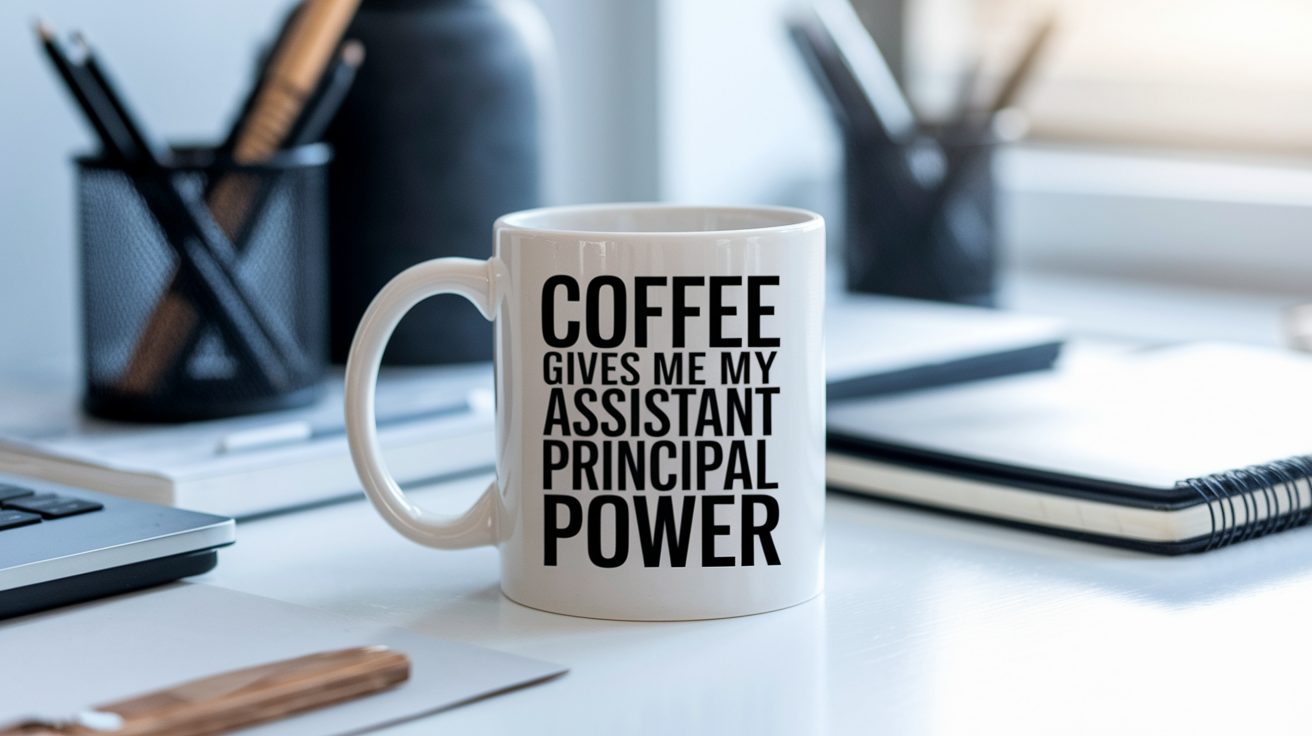 Coffee Gives Me My Assistant Principal Power quote on coffee mug mockup for Amazon POD