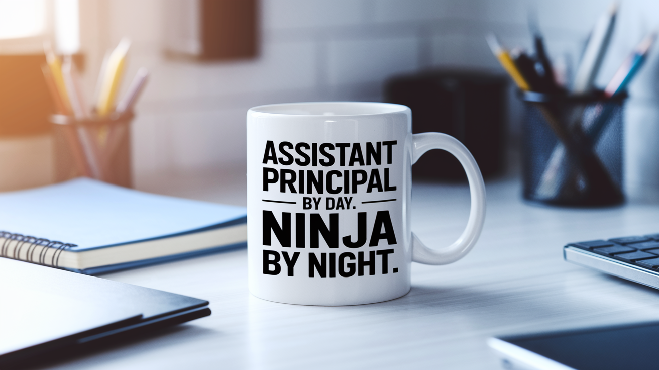 Assistant Principal by Day Ninja by Night quote on coffee mug mockup for Amazon POD