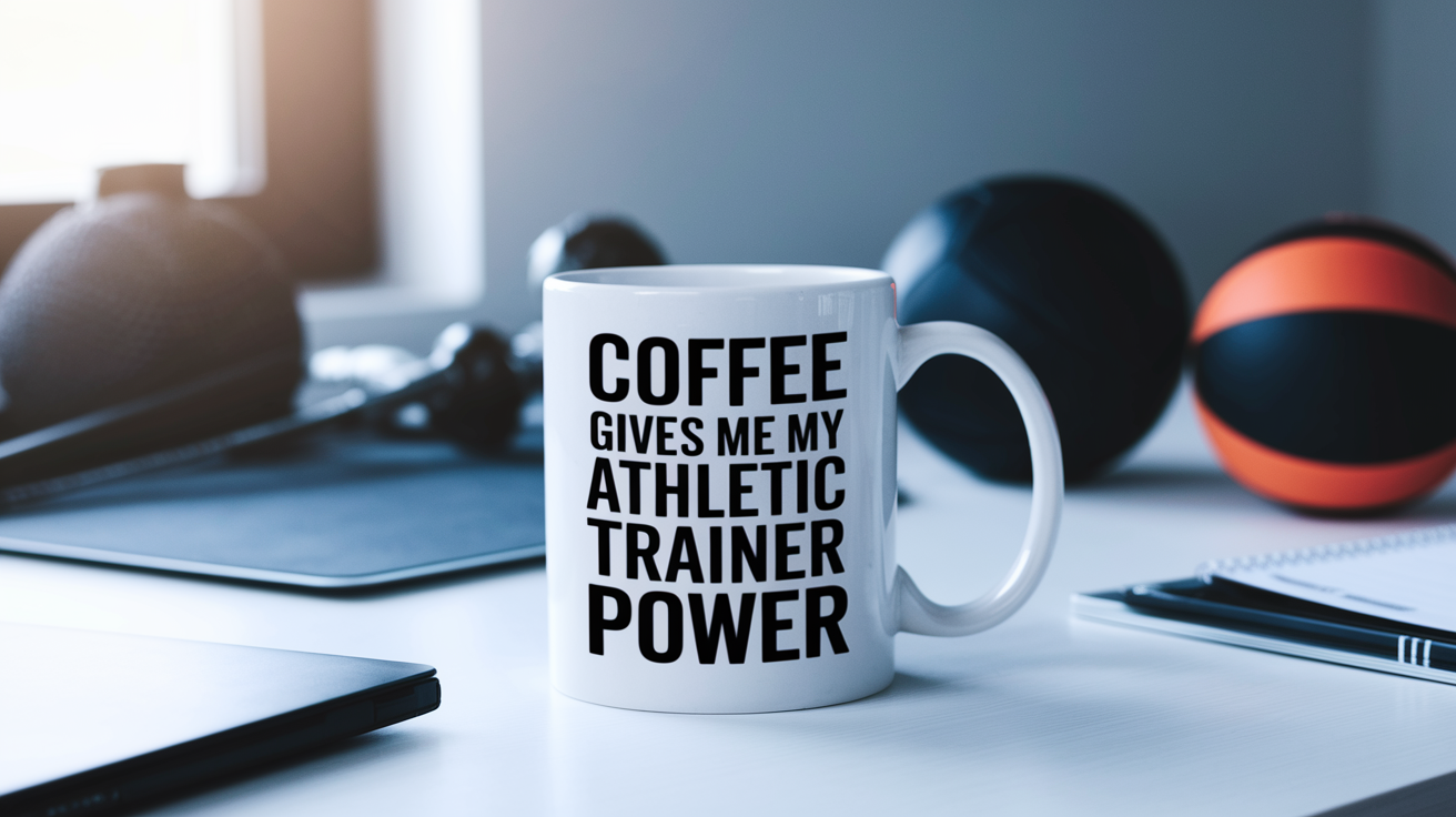 Funny Athletic Trainer quote on travel mug mockup for Amazon POD