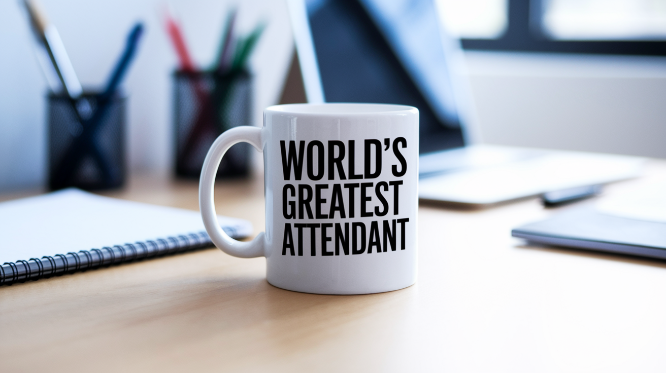 World's Greatest Attendant quote on coffee mug mockup for Amazon POD