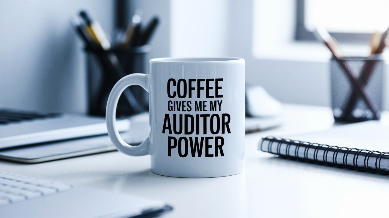 Funny Auditor quote on travel mug mockup for Amazon POD