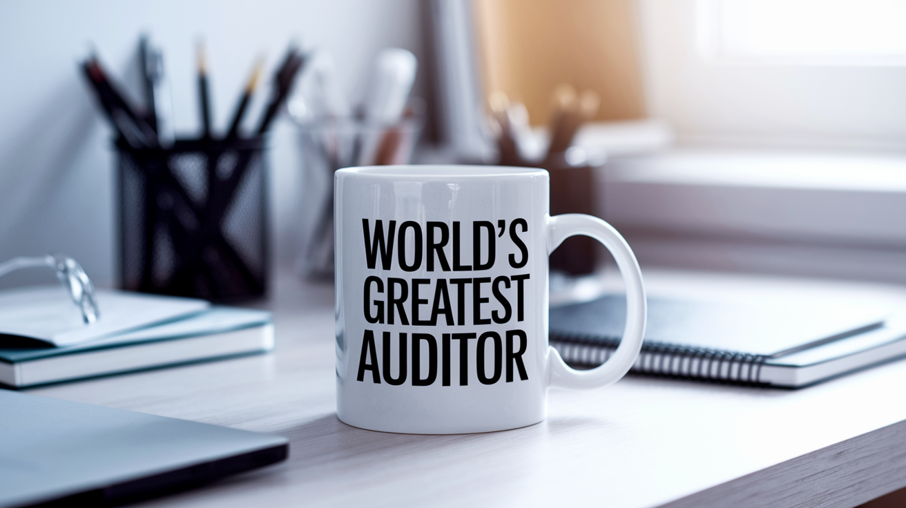 World's Greatest Auditor quote on coffee mug mockup for Amazon POD
