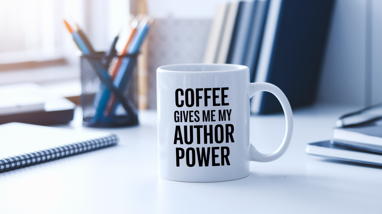 Coffee Gives Me My Author Power quote on coffee mug mockup for Amazon POD