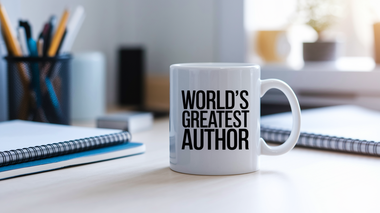 World's Greatest Author quote on coffee mug mockup for Amazon POD
