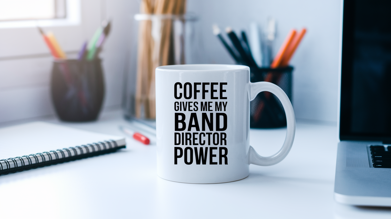 Funny Band Director quote on travel mug mockup for Amazon POD