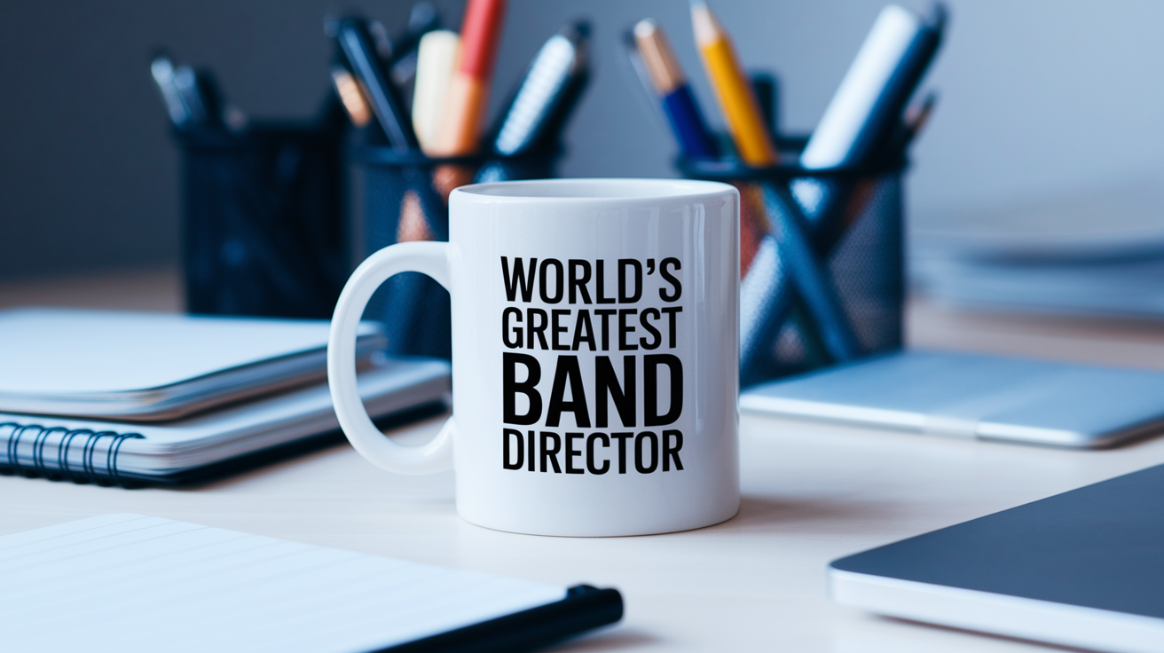 World's Greatest Band Director quote on coffee mug mockup for Amazon POD