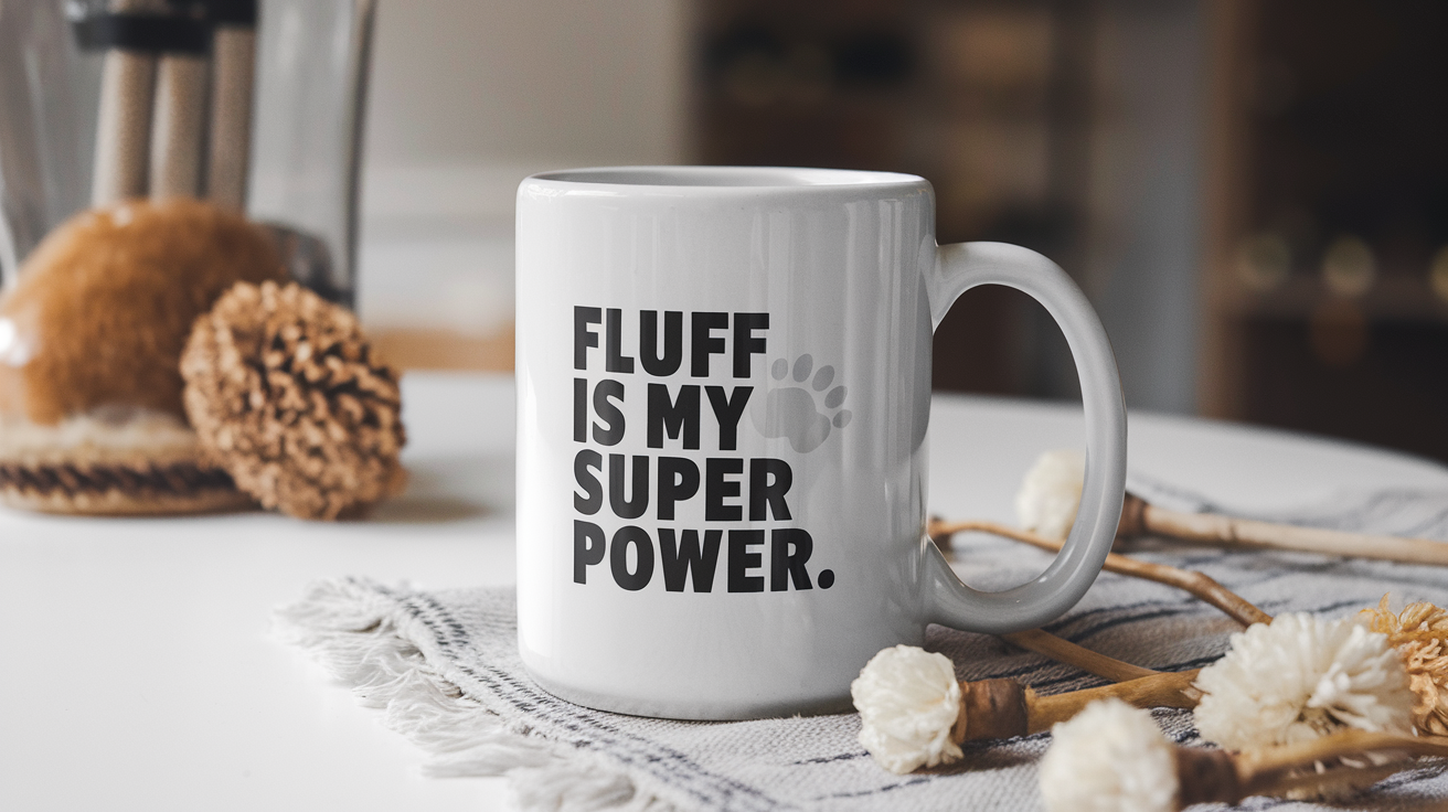 Bichon Frise Dog by Day Ninja by Night quote on coffee mug mockup for Amazon POD