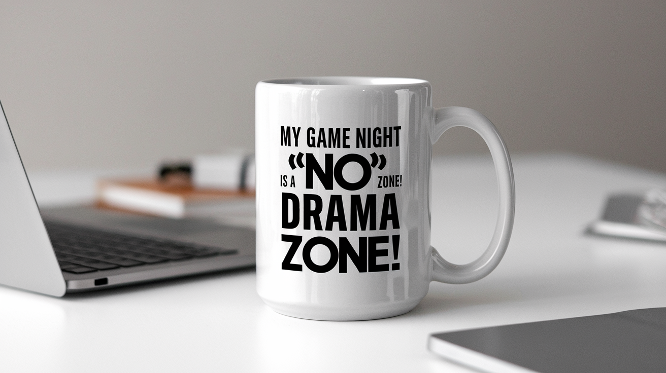 Coffee Gives Me My Board Games Power quote on coffee mug mockup for Amazon POD