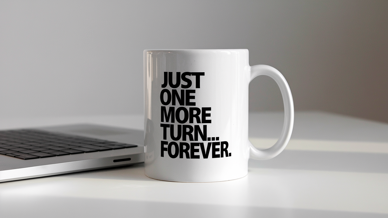 Board Games by Day Ninja by Night quote on coffee mug mockup for Amazon POD