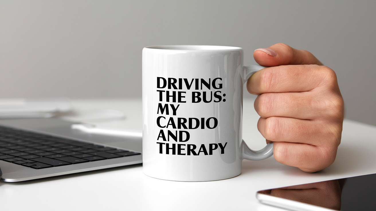 Coffee Gives Me My Bus Driver Power quote on coffee mug mockup for Amazon POD