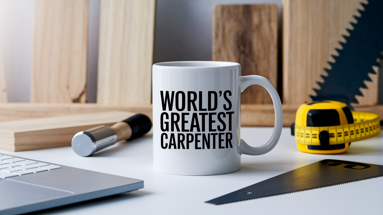 World's Greatest Carpenter quote on coffee mug mockup for Amazon POD