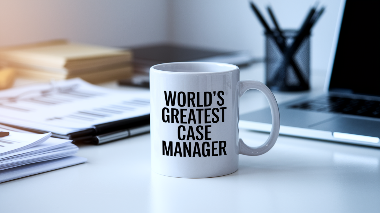 World's Greatest Case Manager quote on coffee mug mockup for Amazon POD