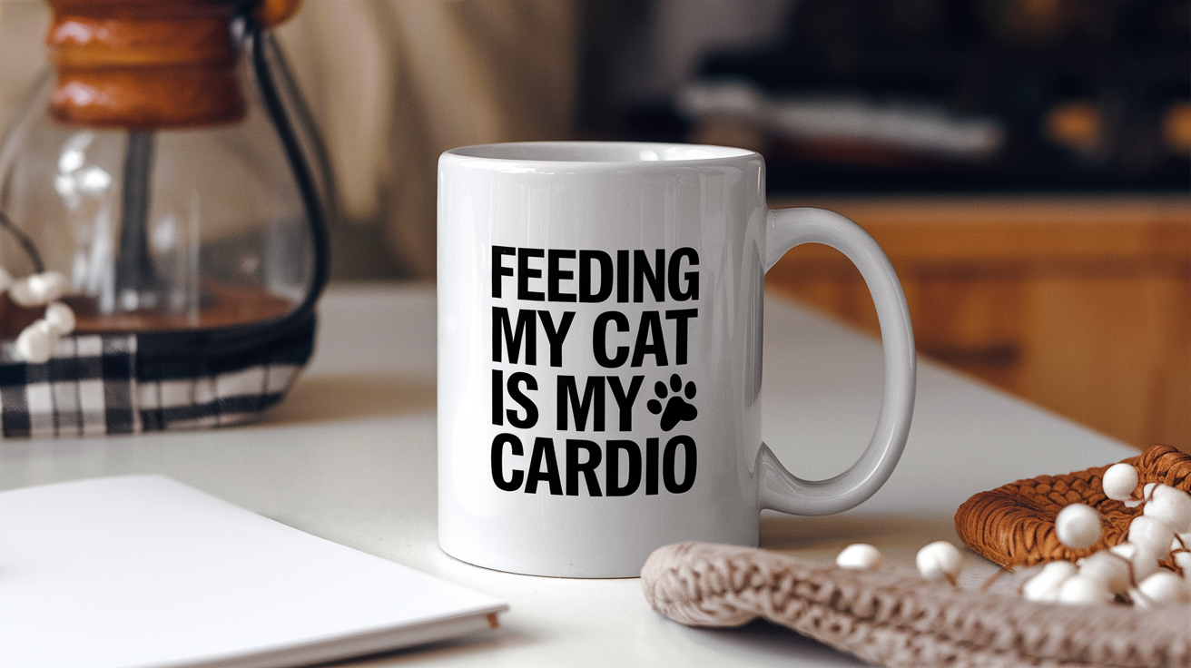 Coffee Gives Me My Cat Dad Power quote on coffee mug mockup for Amazon POD