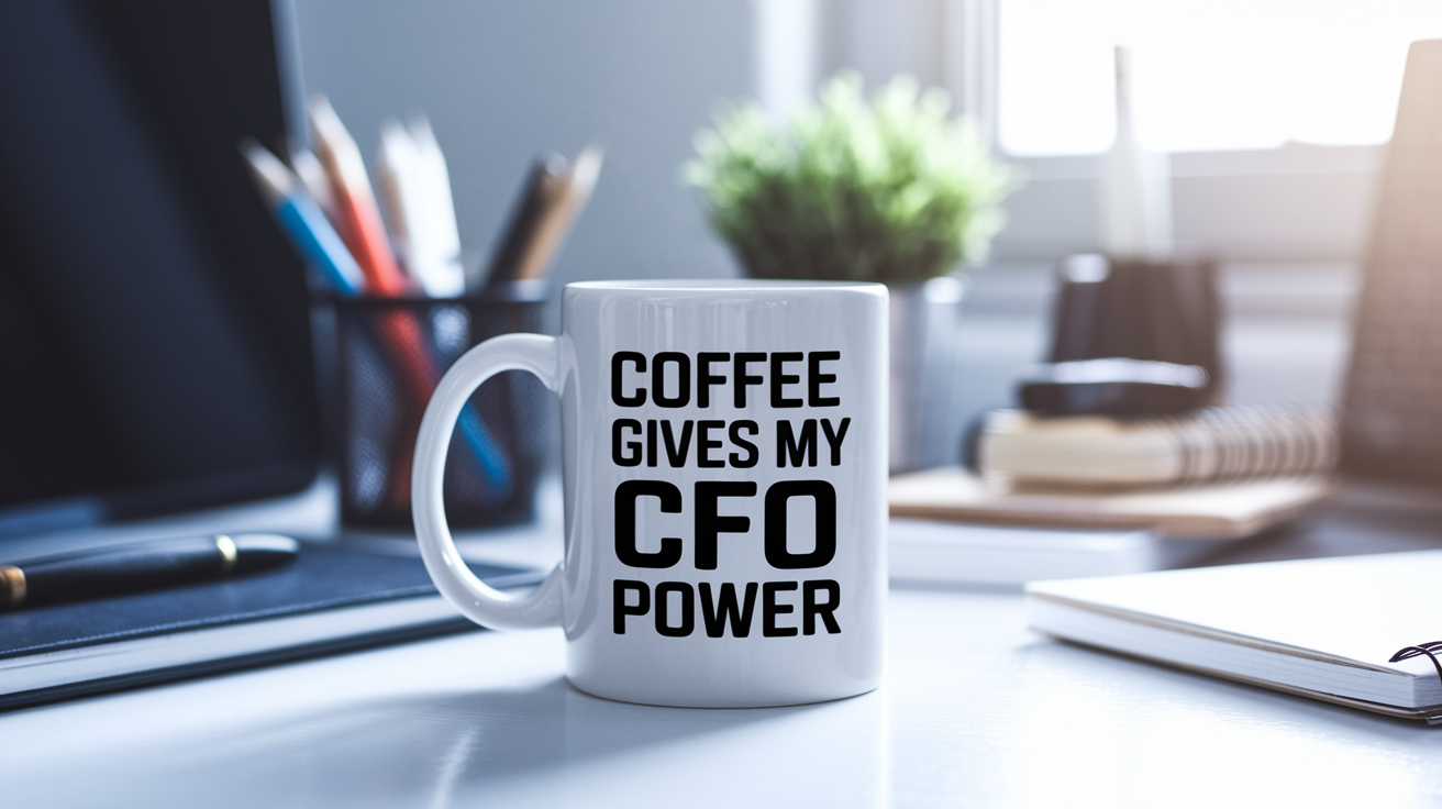 Coffee Gives Me My Cfo Power quote on coffee mug mockup for Amazon POD