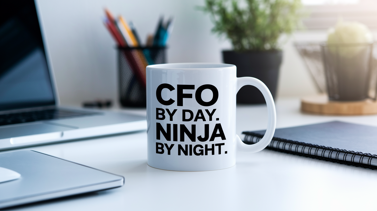 Cfo by Day Ninja by Night quote on coffee mug mockup for Amazon POD
