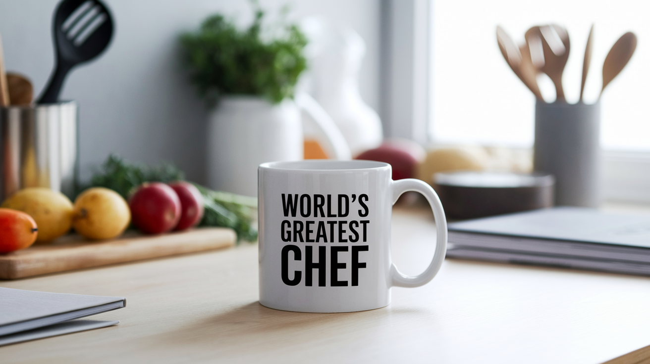 World's Greatest Chef quote on coffee mug mockup for Amazon POD