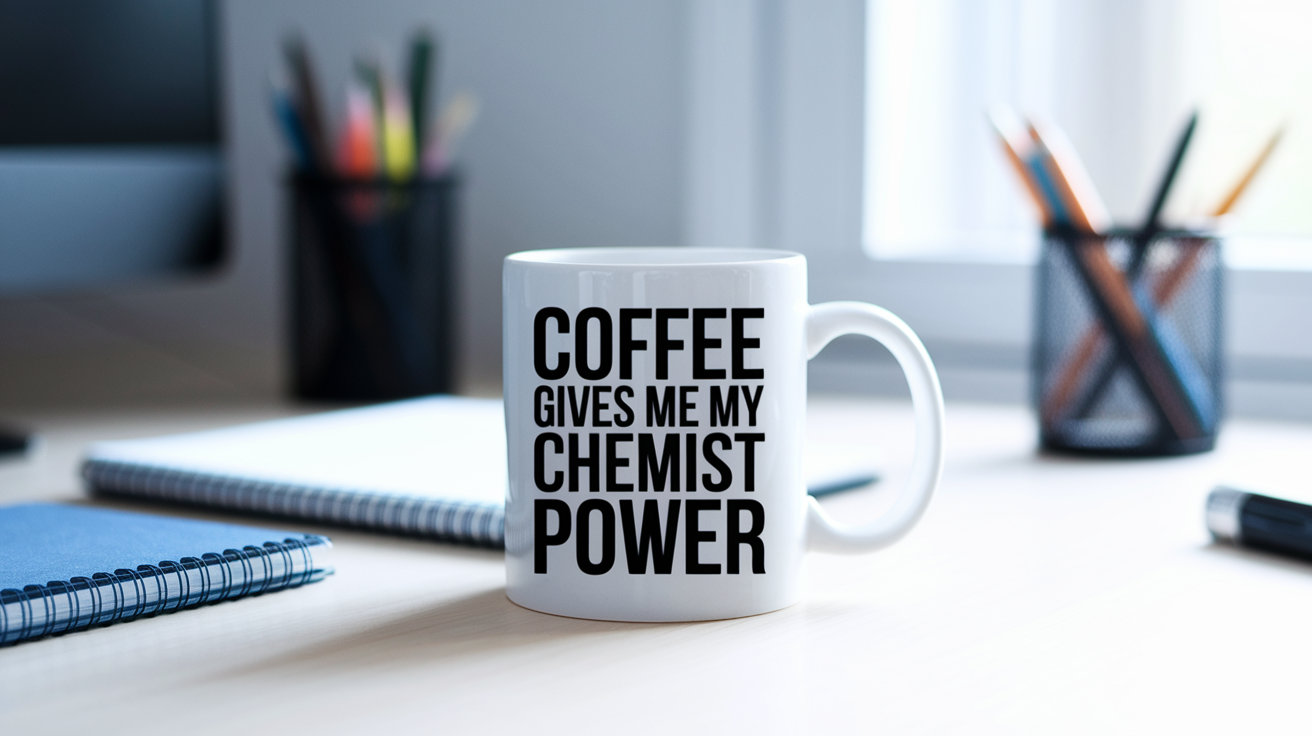 Coffee Gives Me My Chemist Power quote on coffee mug mockup for Amazon POD