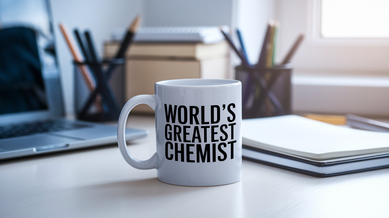 World's Greatest Chemist quote on coffee mug mockup for Amazon POD