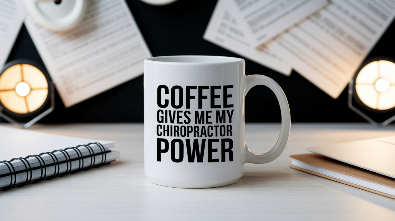 Coffee Gives Me My Chiropractor Power quote on coffee mug mockup for Amazon POD