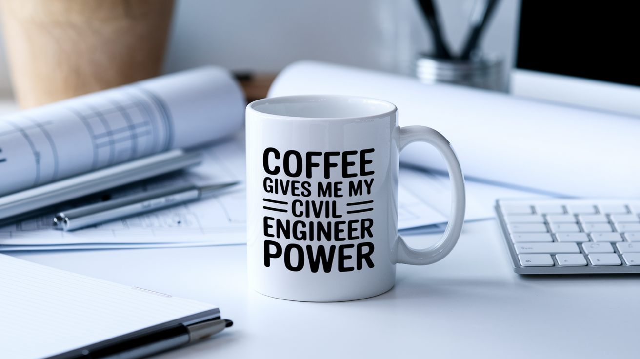 Coffee Gives Me My Civil Engineer Power quote on coffee mug mockup for Amazon POD