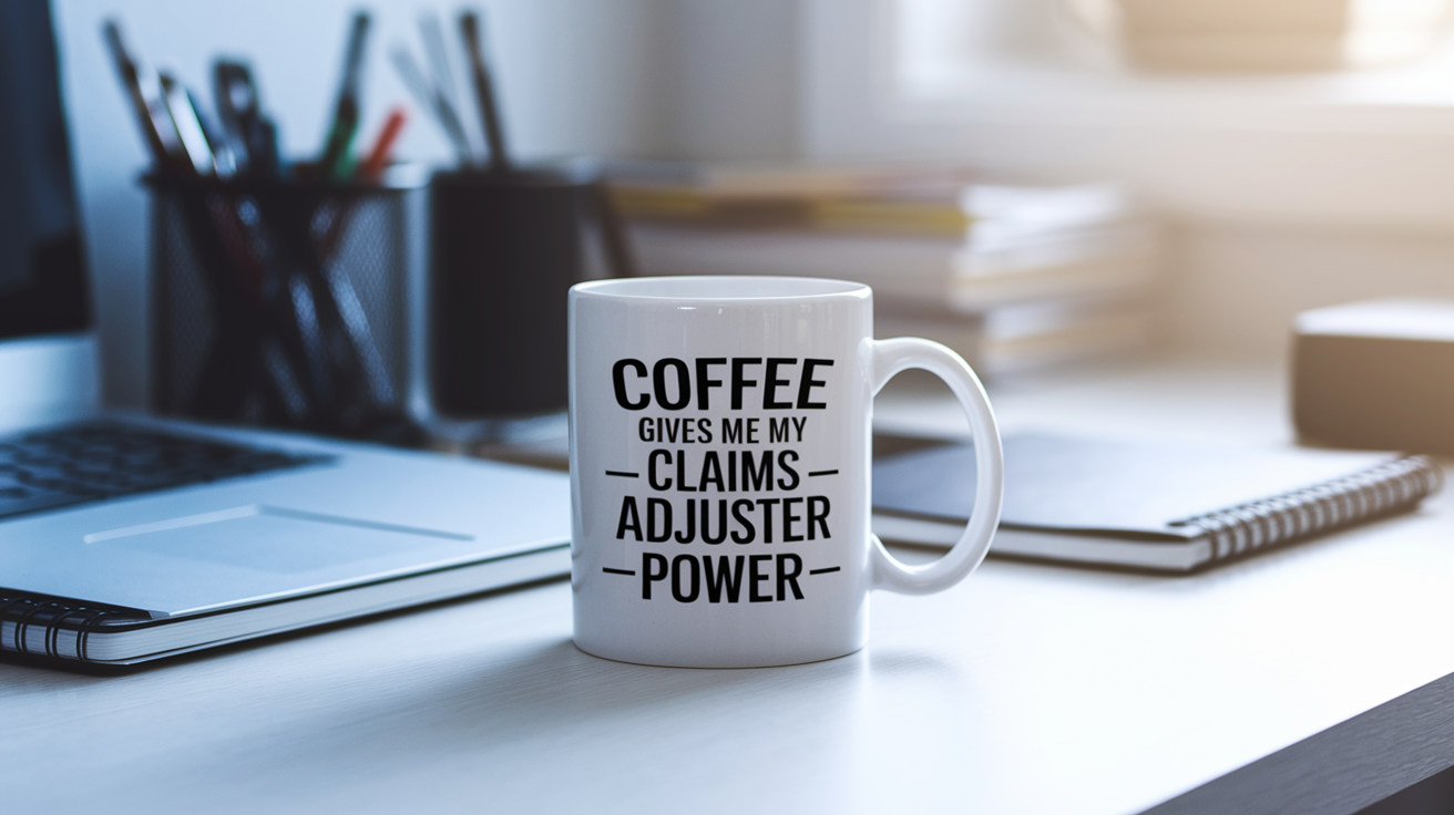 Funny Claims Adjuster quote on travel mug mockup for Amazon POD