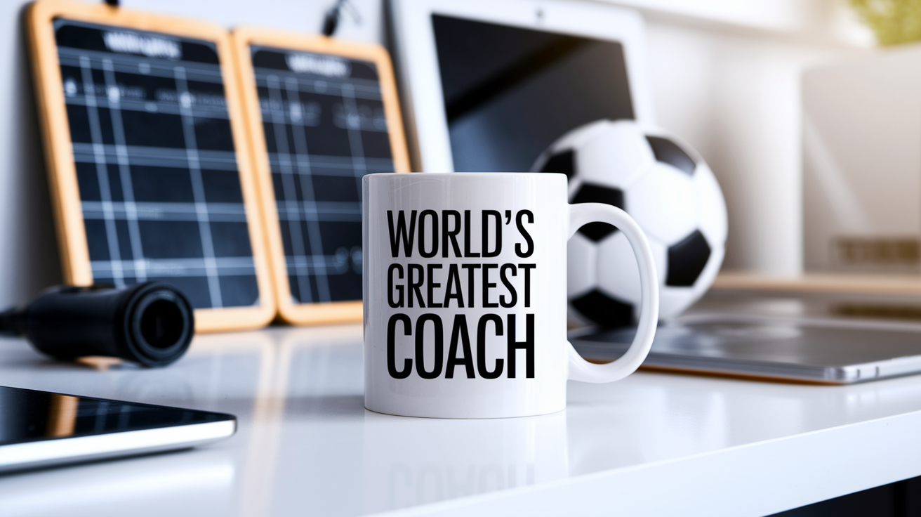 World's Greatest Coach quote on coffee mug mockup for Amazon POD