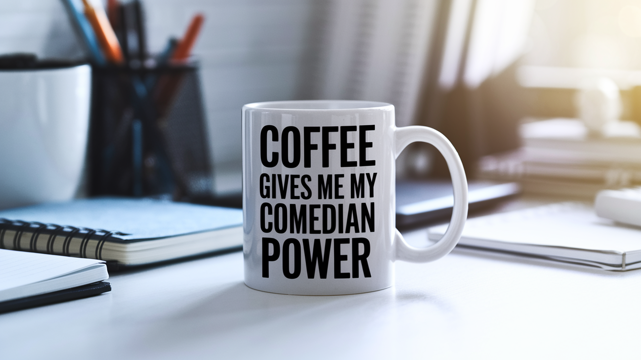 Funny Comedian quote on travel mug mockup for Amazon POD