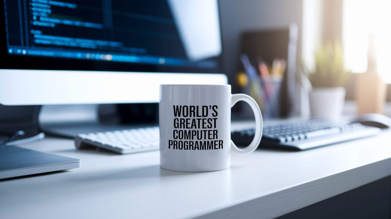 World's Greatest Computer Programmer quote on coffee mug mockup for Amazon POD
