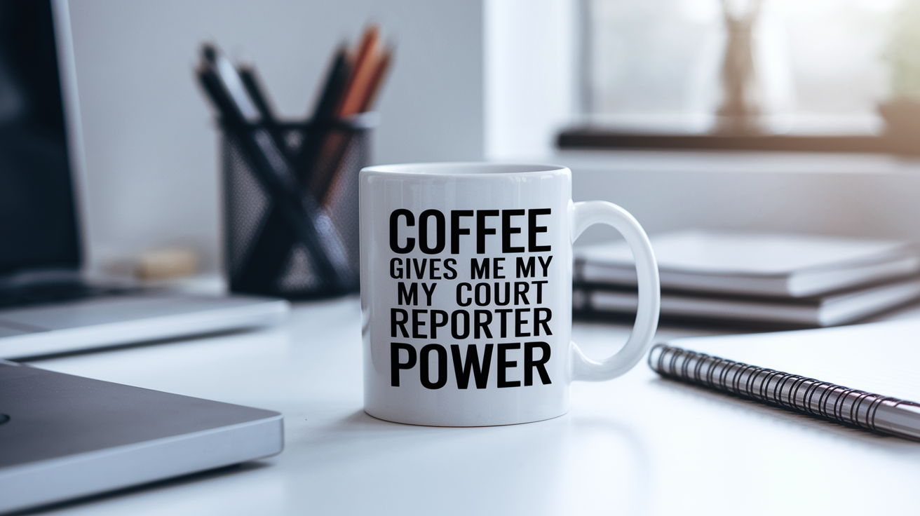 Funny Court Reporter quote on travel mug mockup for Amazon POD
