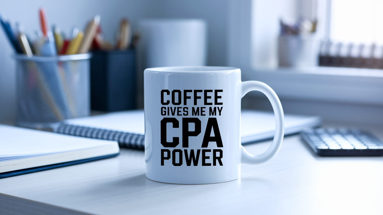 Coffee Gives Me My Cpa Power quote on coffee mug mockup for Amazon POD
