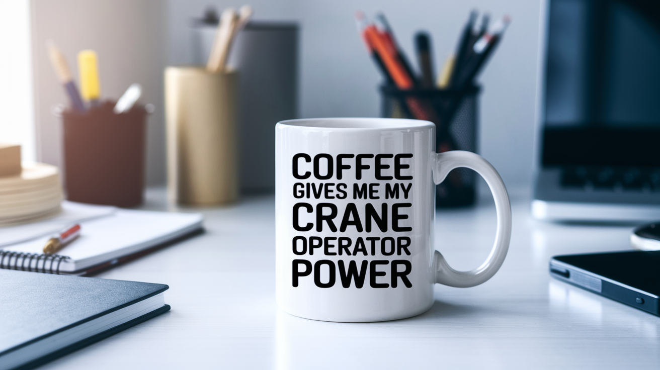 Coffee Gives Me My Crane Operator Power quote on coffee mug mockup for Amazon POD