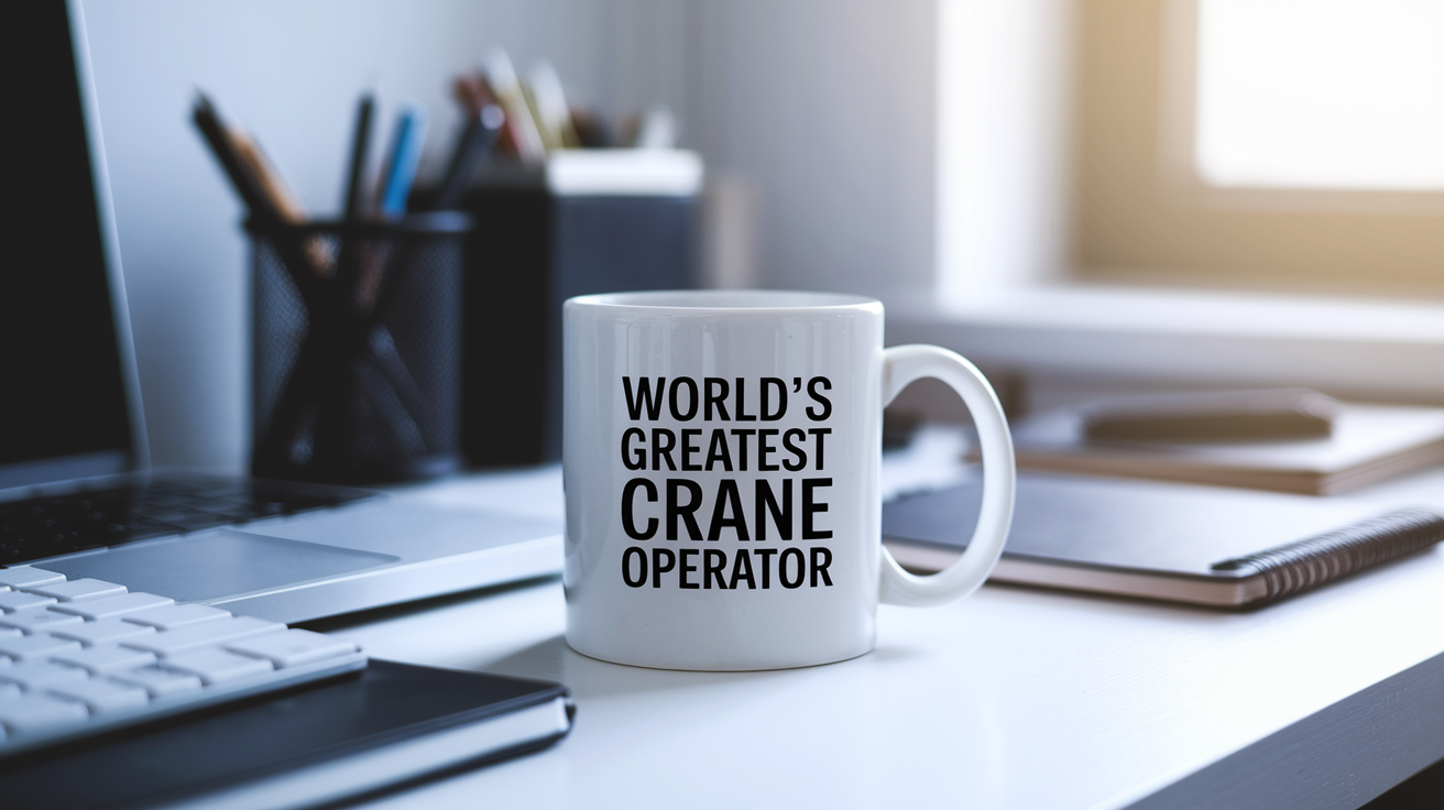 World's Greatest Crane Operator quote on coffee mug mockup for Amazon POD