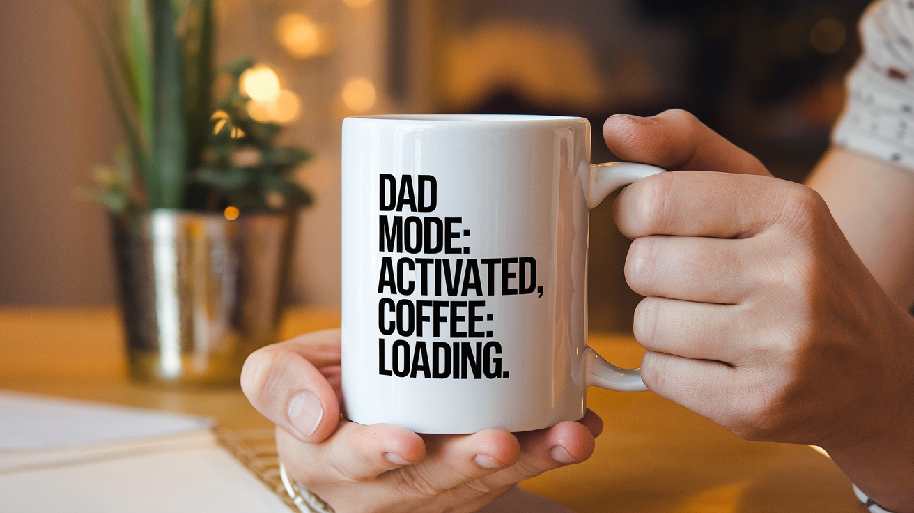 Coffee Gives Me My Dad Power quote on coffee mug mockup for Amazon POD