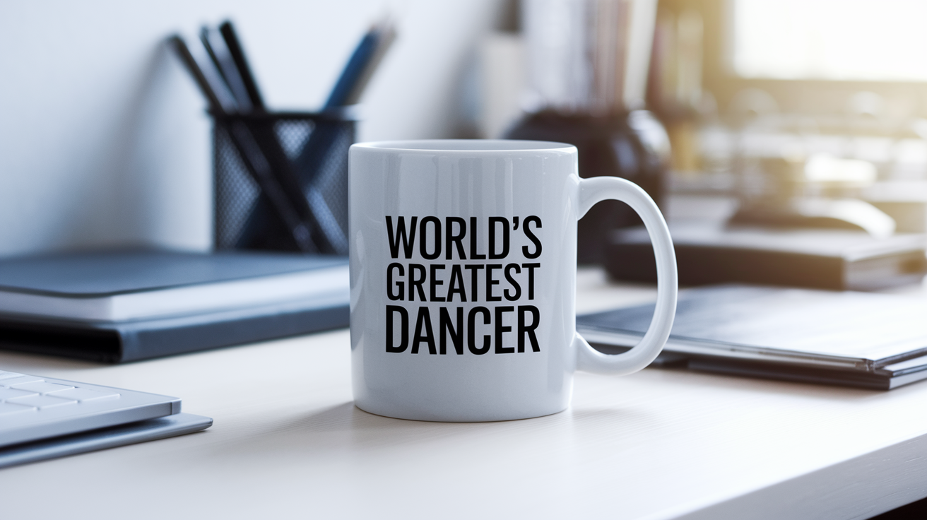 World's Greatest Dancer quote on coffee mug mockup for Amazon POD