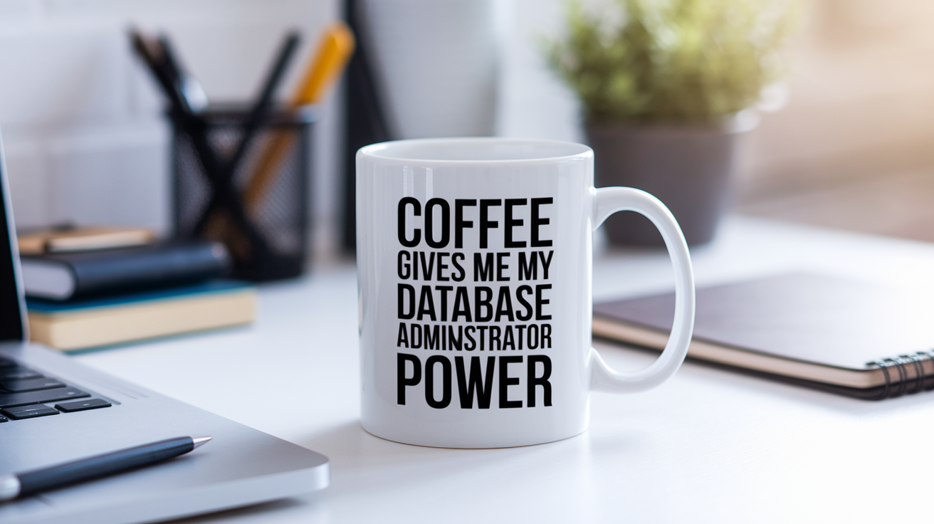 Funny Database Administrator quote on travel mug mockup for Amazon POD