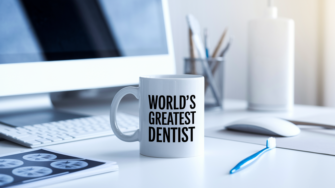 World's Greatest Dentist quote on coffee mug mockup for Amazon POD