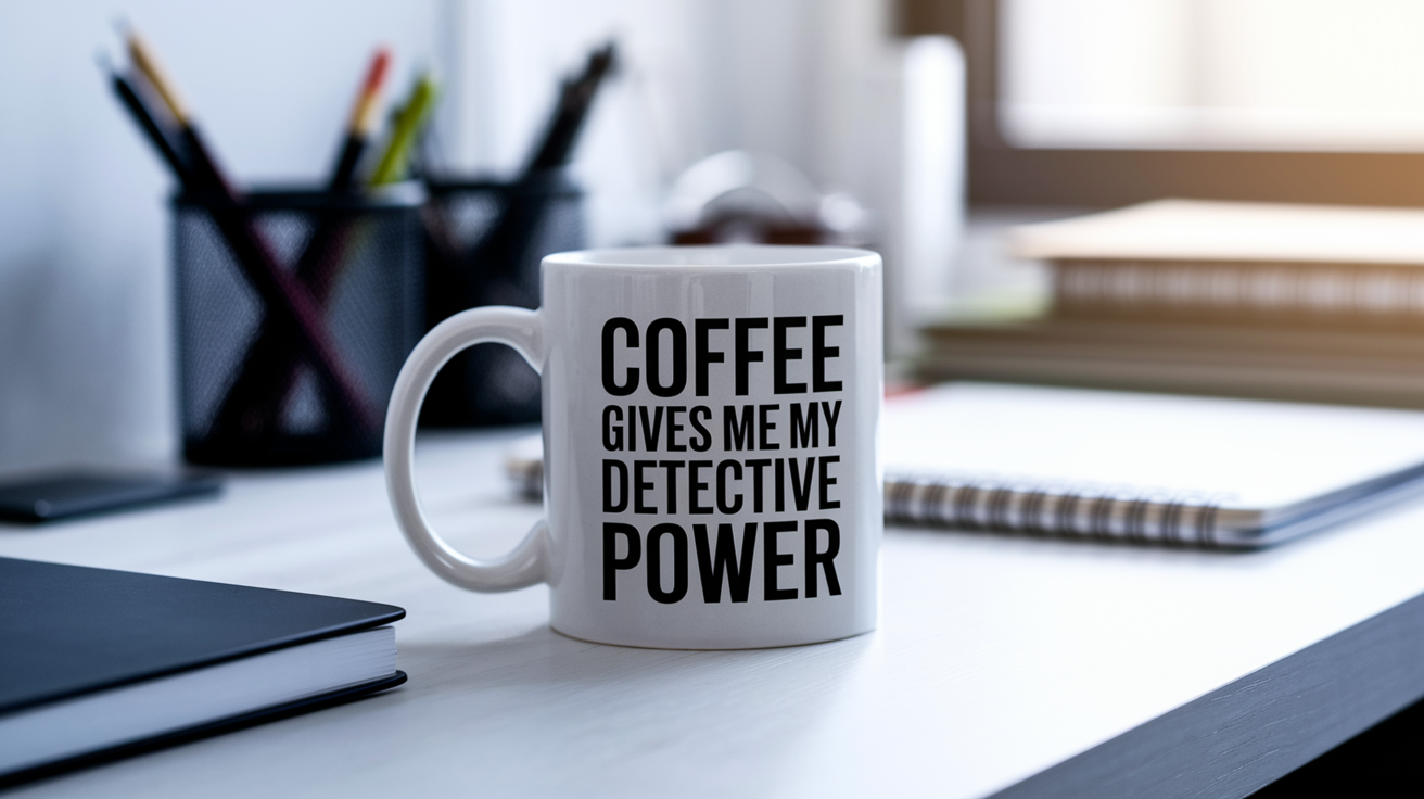 Funny Detective quote on travel mug mockup for Amazon POD